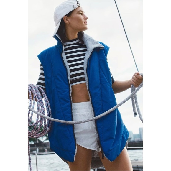 NWT Free People Movement Slalom Reversible Fleece Vest Stellar Cobalt Blue Small - Picture 15 of 15